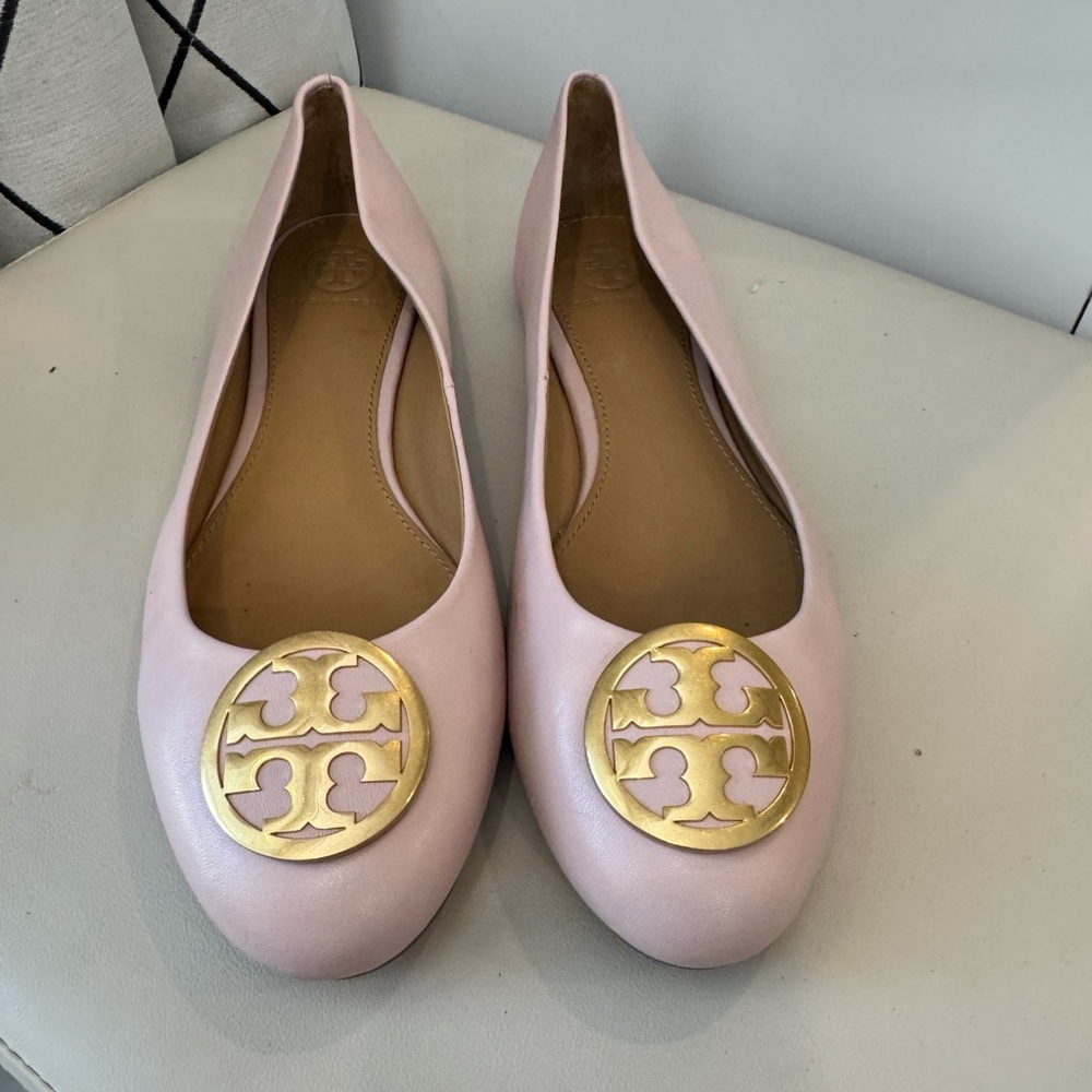 Tory Burch Pink Ballet Flats with Gold Logo